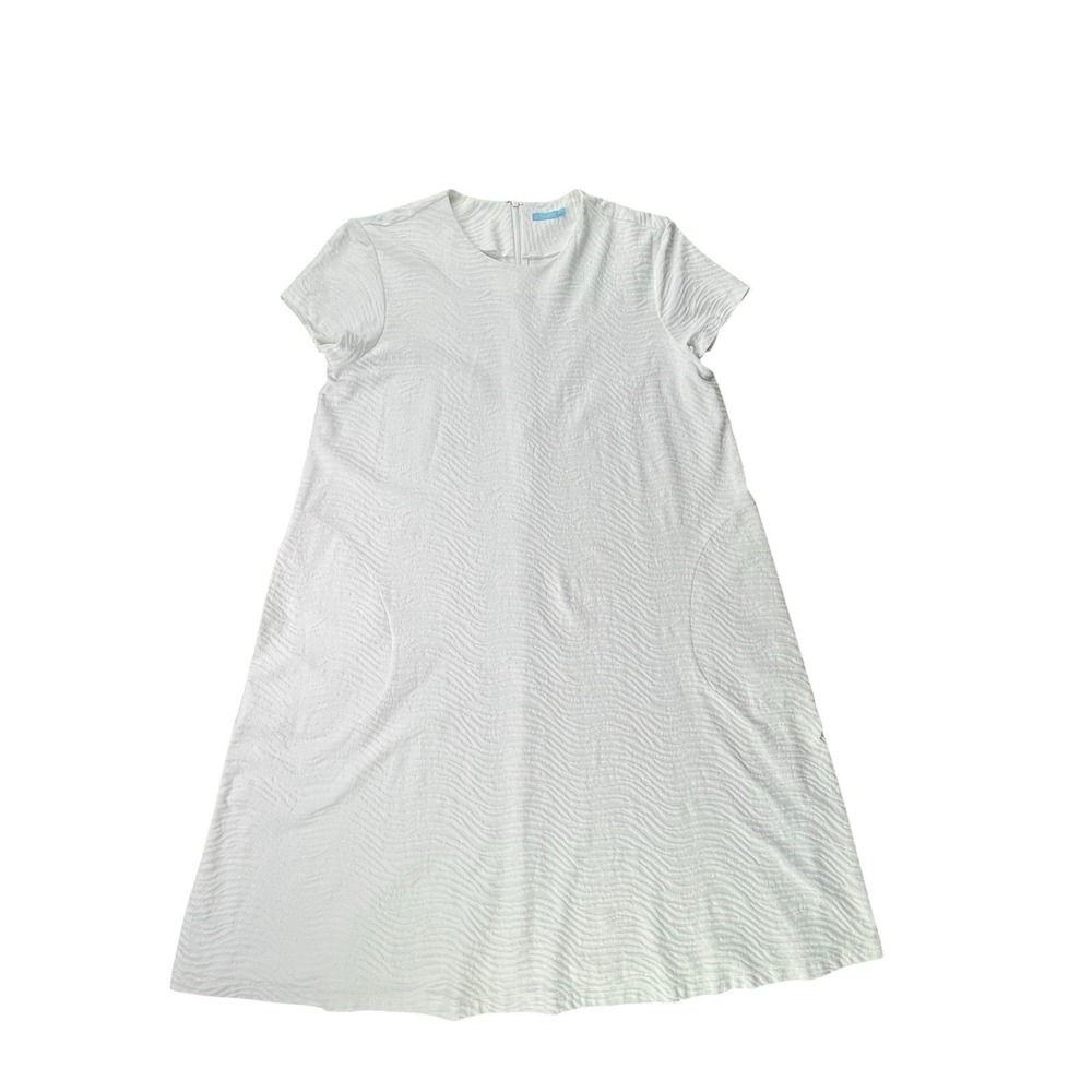 J McLaughlin Catalina Cloth Dress Womens L White Textured A-Line Pockets Preppy